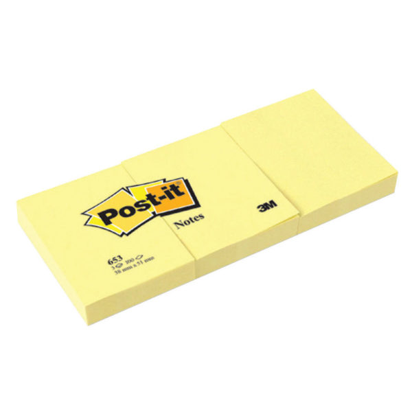 3M POSTIT NOTE 38X51MM YELLOW PACK 12