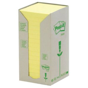POSTIT RECYCLED PADS 76X76MM YELLOW PK16