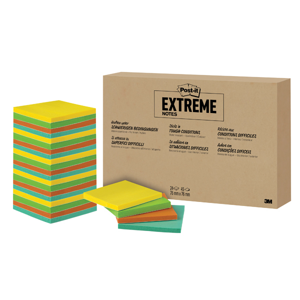 POST-IT EXTREME 76X76MM ASSORTED PK24