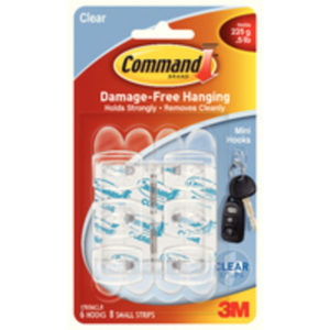 3M COMMAND MINI CLEAR HOOKS WITH STRIPS