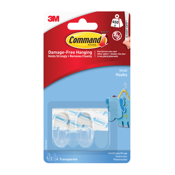 COMMAND HOOKS WITH STRIPS SMALL CLEAR