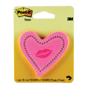 POSTIT NOTE HEART WITH LIPS NEON PINK