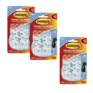3M COMMAND MINI CLEAR HOOKS STRIPS 3FOR2