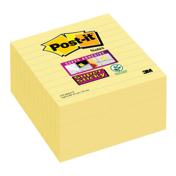 POSTIT SS NOTES CAN YLW LINED 101X101 P6