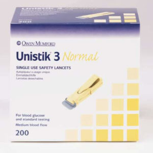 Unistik 3 Normal Depth Lancets, 23G-1.8mm x 200