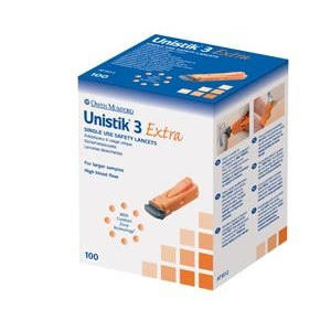 Unistik 3 Extra Depth Lancets, 21G-2mm x 100