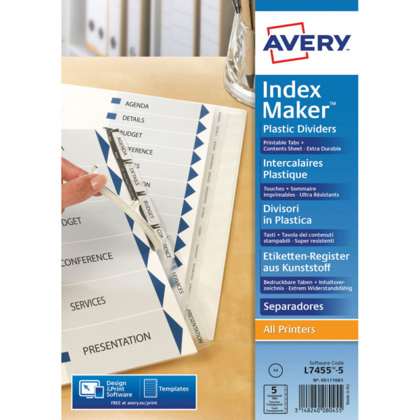 AVERY INDEX MAKER CLEAR 5 PART 05111081
