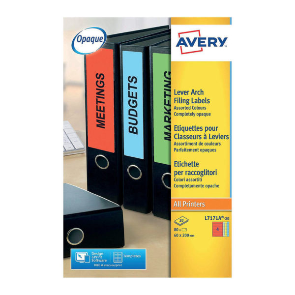 AVERY LEVER ARCH SPINE LABELS ASST PK20