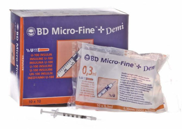 BD Micro Fine Insulin Syringe 0.3ml with 30G Needle x 100