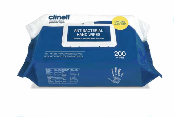 Clinell Antibacterial Hand Wipes/Aloe Vera x 200