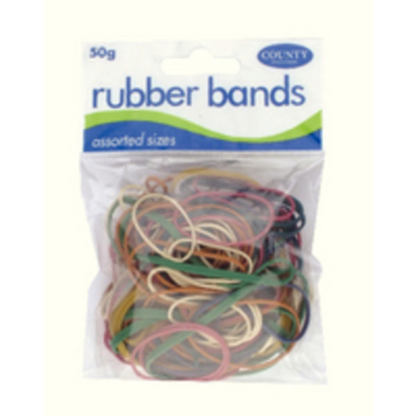 COUNTY RUBBER BANDS COLOURED 50GMS