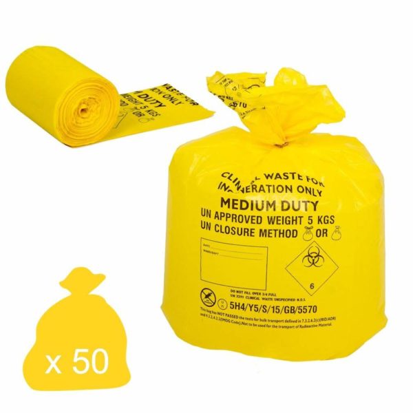 Yellow Clinical Waste Bags, Medium Duty, 30L x 50