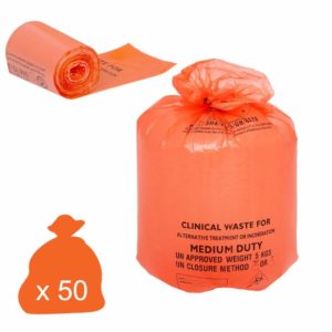 Orange Clinical Waste Bags, Medium Duty, 30L x 50