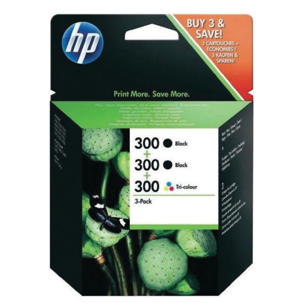 HP 300 INK CART 3-PACK BLK X2/TRICOLOUR