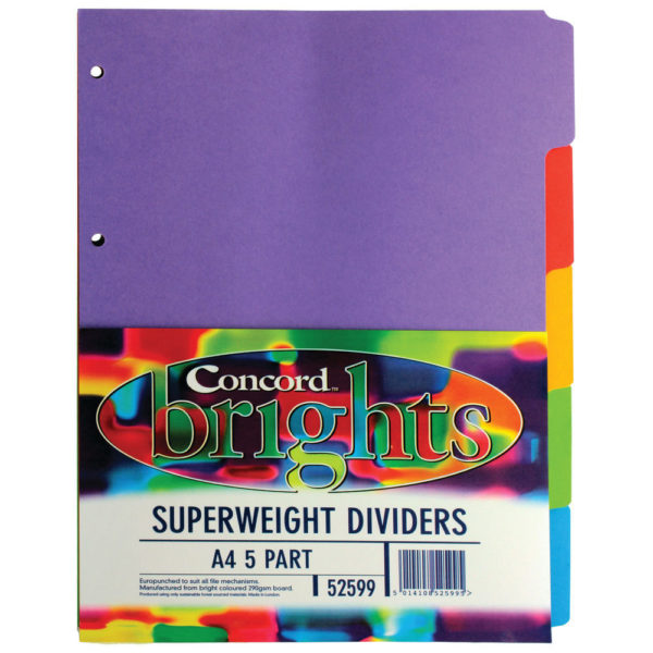 CONCORD BRIGHT H/W A4 5PT DIVIDER ASST