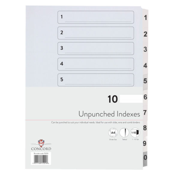 CONCORD INDEX UNPNCHD A4 1-10 WHT 75201