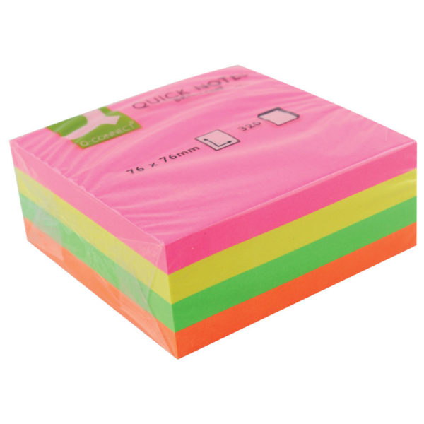 Q CONNECT QUICK NOTE CUBE 76X76MM NEON