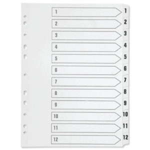 Q CONNECT INDEX 1-12 POLYPROP WHITE