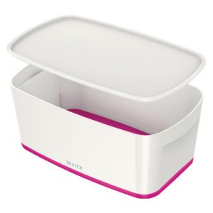 LEITZ MYBOX SML WITH LID WHITE PINK
