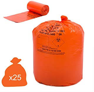 Orange Clinical Waste Bags, Heavy Duty, 90L x 25