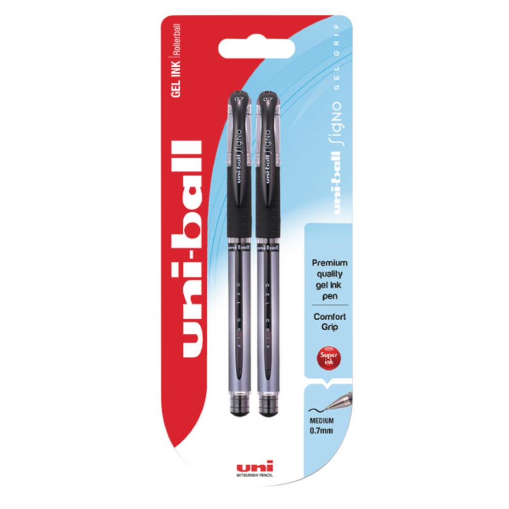 UNI-BALL SIGNO GEL GRIP BLACK BLISTER PK