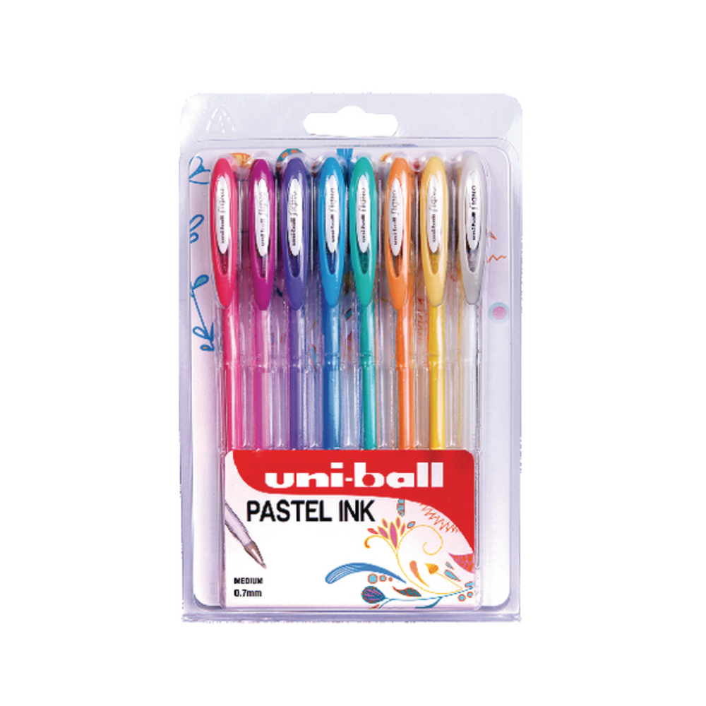 UNI-BALL GEL ROLLERBALL PENS ASTD PK8