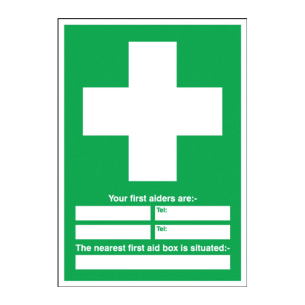 SIGN FIRST AIDERS ARE 600X450MM PVC