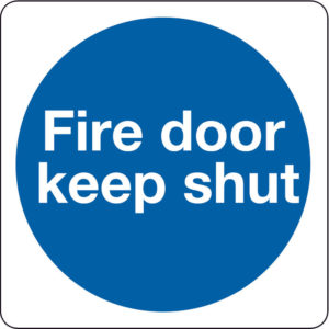 SIGN FIRE DOOR KEEP SHUT 100X100MM S/A
