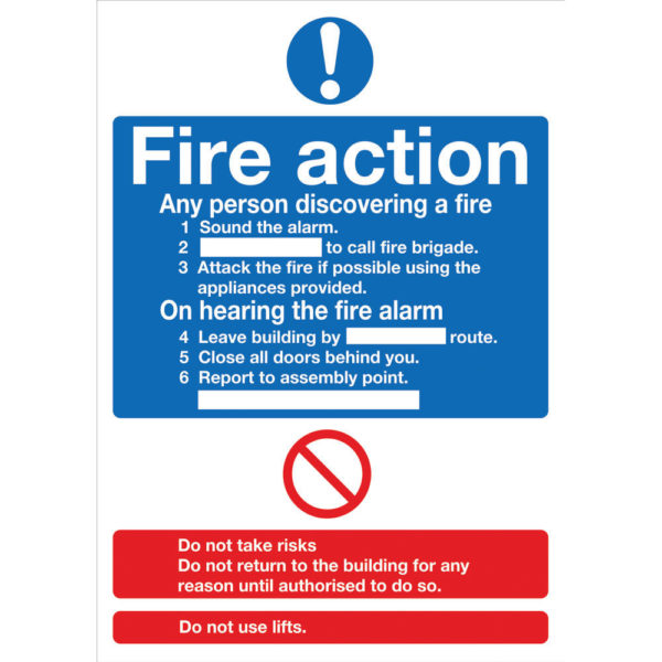 SAFETY SIGN FIRE ACTION WORDS A4 SA