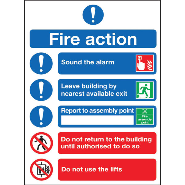 SAFETY SIGN FIRE ACTION SYMBOLS A4 SA